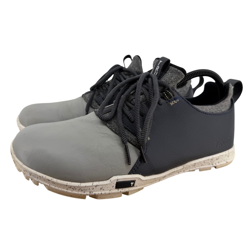 True Linkswear Originals Mens 8.5 Golf Shoes Spikeless Grey Navy Blue Leather